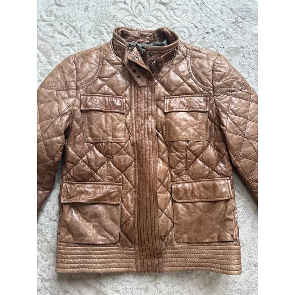 Women’s Vintage Eddie Bauer Quilted Leather Jacket Brown Medium Moto Down 90s - Picture 5 of 9